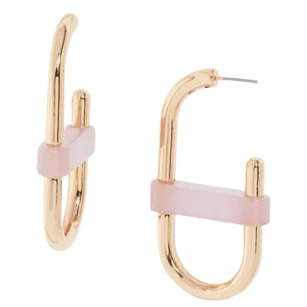 Open Edit Resin Band Oval Hoop Pierced Earrings in Purple